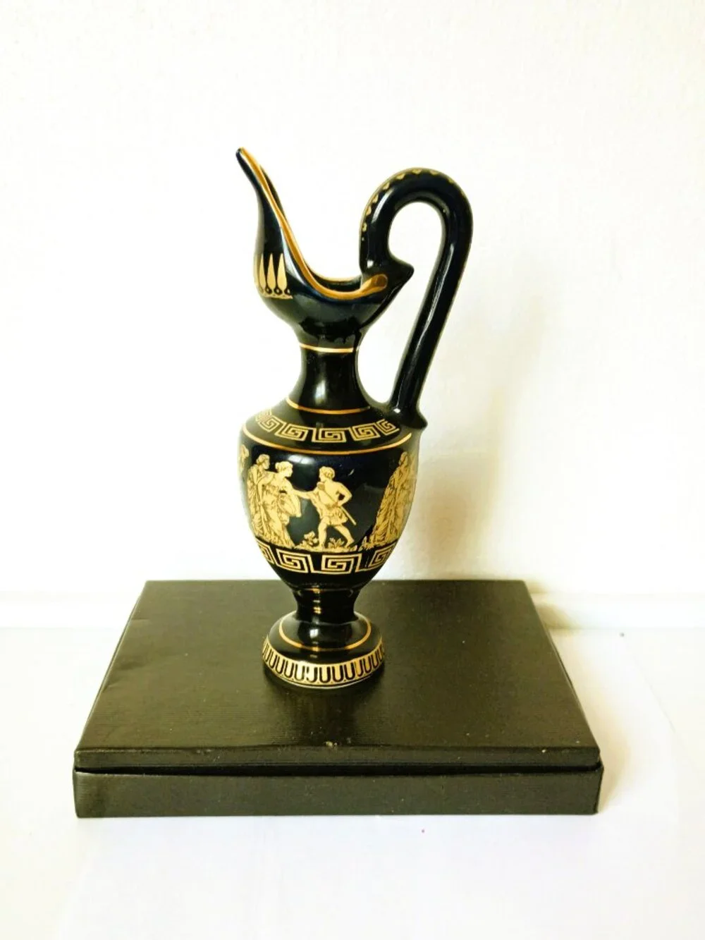 Vintage Greek Key Hand Made Vase with Grecian Dancers 24K Gold Trim